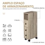 Armário de Casa de Banho para Espaço Reduzido com Rodas Prateleiras Abertas Armário e Gaveta 18x30x68,5 cm Madeira