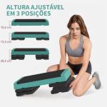 Step para Fitness Antideslizante Altura Regulável 3 Níveis de 10,5/15,5/20,5 cm Capacidade 250 kg 77x36x20,5 cm Verde e Preto