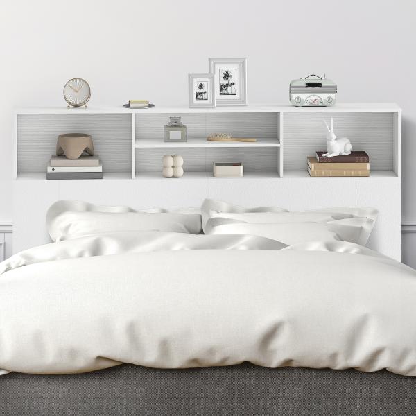 Cabeceira de Cama 160 cm com Arrumação e 4 Compartimentos Abertos para Quarto, Branco