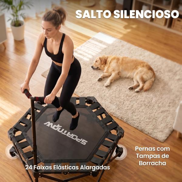 Trampolim de Fitness Dobrável 104 cm com Barra Ajustável em 3 Alturas e Bolsa de Transporte Preto