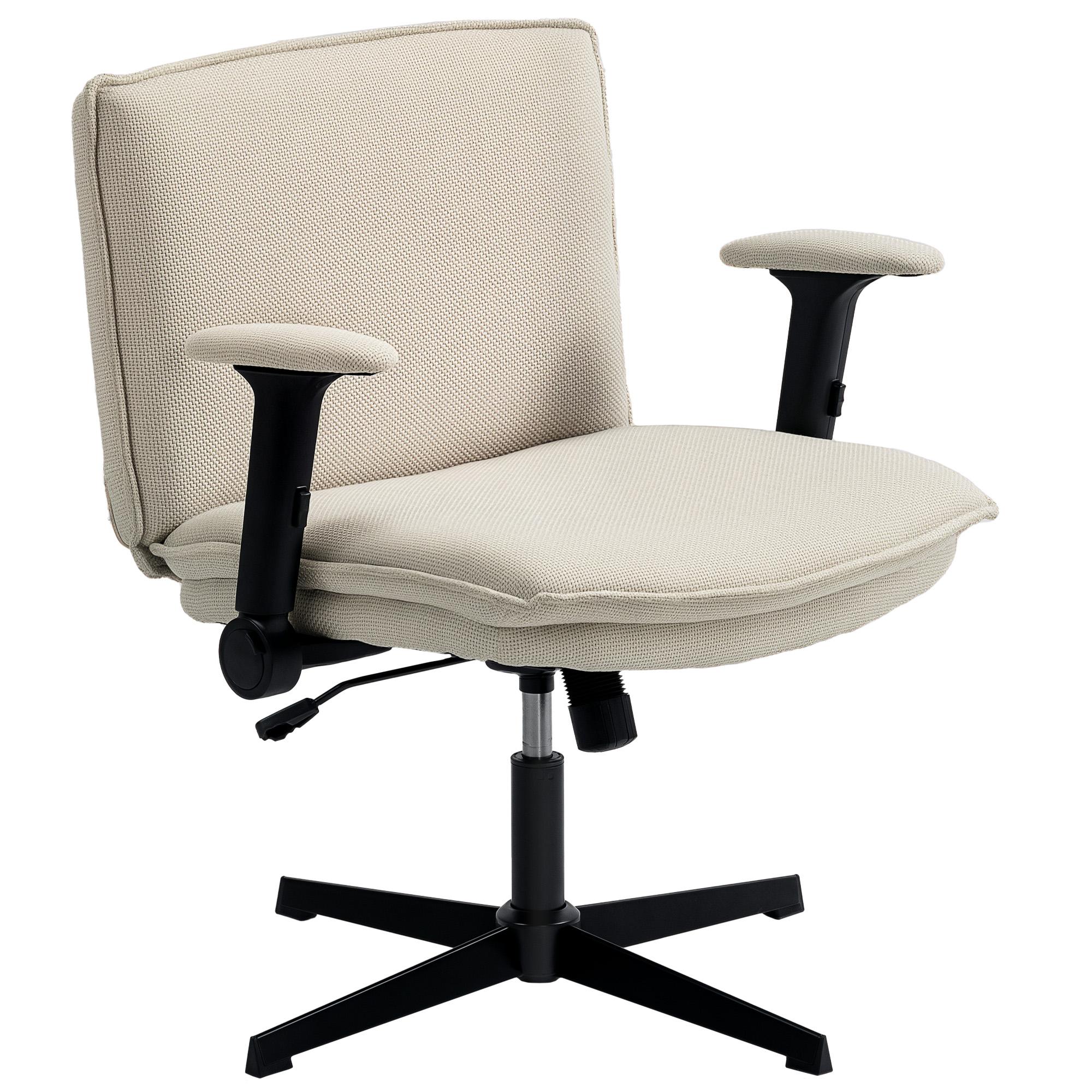 Cadeira de Escritório com Apoios de Braço Rebatíveis Assento Altura Ajustável Função Basculante 76x70x85 - 97 cm Creme
