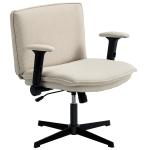 Cadeira de Escritório com Apoios de Braço Rebatíveis Assento Altura Ajustável Função Basculante 76x70x85 - 97 cm Creme
