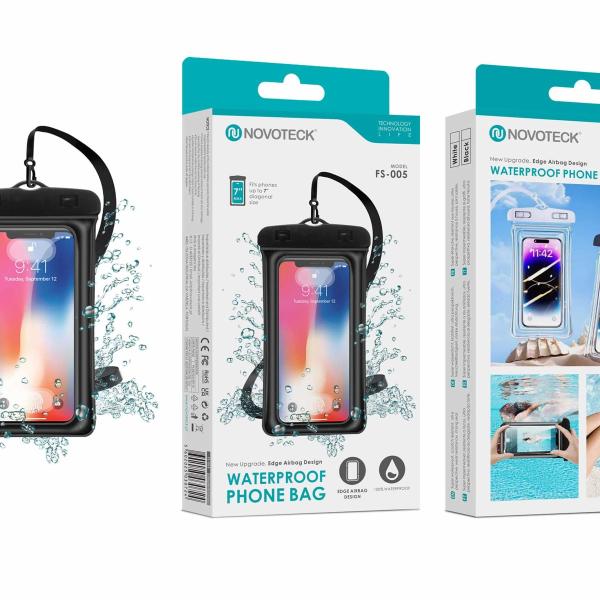 Bolsa Impermeável Negro para Telemóvel NOVOTECK FS-005 com Design Flutuante Airbag – Proteção Total até 7”