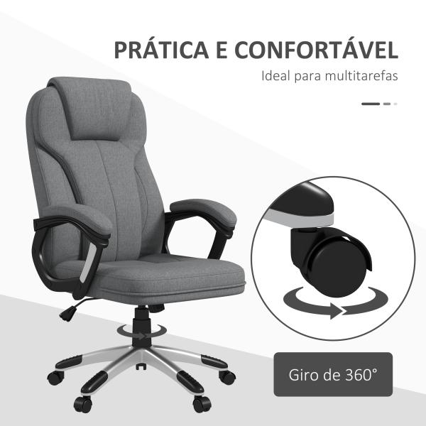 Cadeira de Escritório Giratória com Altura Ajustável Apoio para os Braços e Encosto Acolchoado de Linho Sintético 66x75x110 - 120 cm Cinza