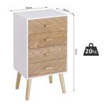 Mesa de Cabeceira com 4 Gavetas Amplo Espaço de Armazenamento para Dormitório 40x30x75 cm Branco e Madeira