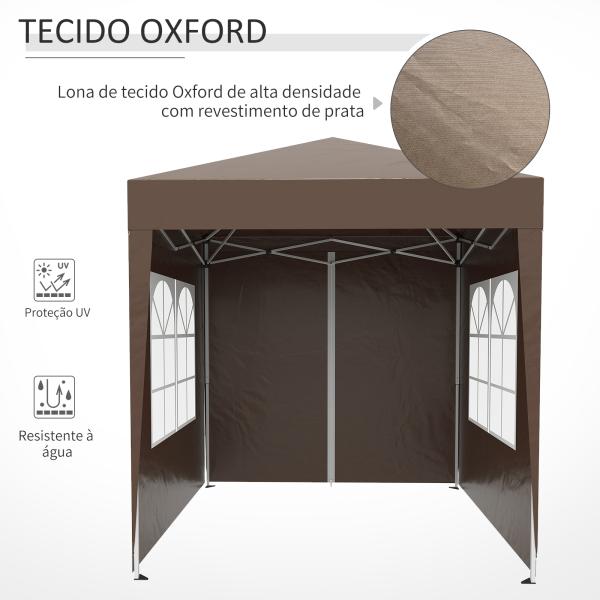 Tenda Dobrável 2x2 m Tenda de Jardim com 4 Paredes Laterais Tecido Oxford 2 Portas 2 Janelas e Bolsa de Transporte Marrom