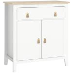 Aparador Sala de Estar Moderno com Gaveta Prateleira Ajustável e Puxadores em PU 80x40x90 cm Branco e Madeira