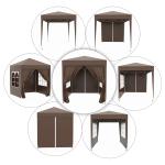 Tenda Dobrável 2x2 m Tenda de Jardim com 4 Paredes Laterais Tecido Oxford 2 Portas 2 Janelas e Bolsa de Transporte Marrom