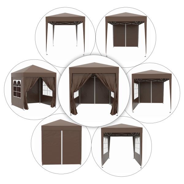 Tenda Dobrável 2x2 m Tenda de Jardim com 4 Paredes Laterais Tecido Oxford 2 Portas 2 Janelas e Bolsa de Transporte Marrom