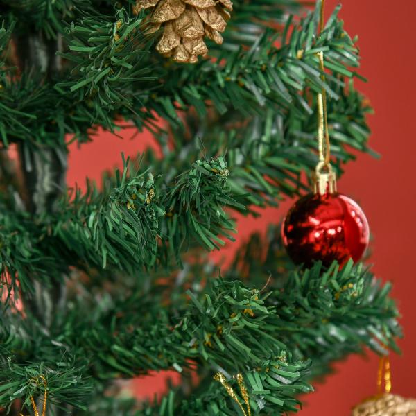 Árvore de Natal Artificial 180cm Ignífugo com 624 Ramos 48 Decorações Folhas de PVC e Suporte Metálico Verde