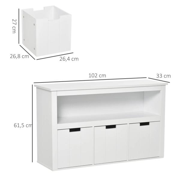 Aparador de Sala de Estar Armário Auxiliar de Armazenamento Moderno com Prateleira Aberta e 3 Gavetas para Dormitório Sala de Estar 102x33x61,5cm Branco
