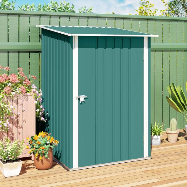 Abrigo de Jardim de Aço Galvanizado com Porta Fechadura e Teto Inclinado 0,92 m² 100x103x160cm Verde