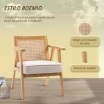 Cadeira de Sala de Estar com Encosto em Vime e Estrutura de Madeira de Borracha 63x69x78 cm Madeira e Bege