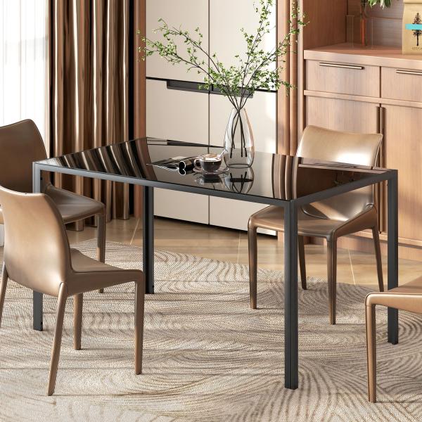Mesa de Refeição de Vidro Mesa Retangular para 6 Pessoas com Pés de Metal 140x80x75 cm Preto