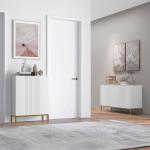 Aparador para Sala com 4 Portas, Prateleiras Ajustáveis e Pés Dourados 140x40x75 cm para Entrada ou Quarto, Branco
