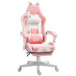 Cadeira Gaming com Orelhas Cadeira Gamer Reclinável com Altura Ajustável e Suporte Lombar 65x62x116 - 124 cm Rosa e Branco