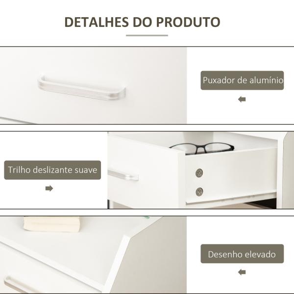 Gaveta de Escritório com Rodas, Móvel de Escritório com 4 Gavetas, Arquivador Móvel para Estudo, Sala, para Debaixo da Secretária, 40x36x65 cm, Branco