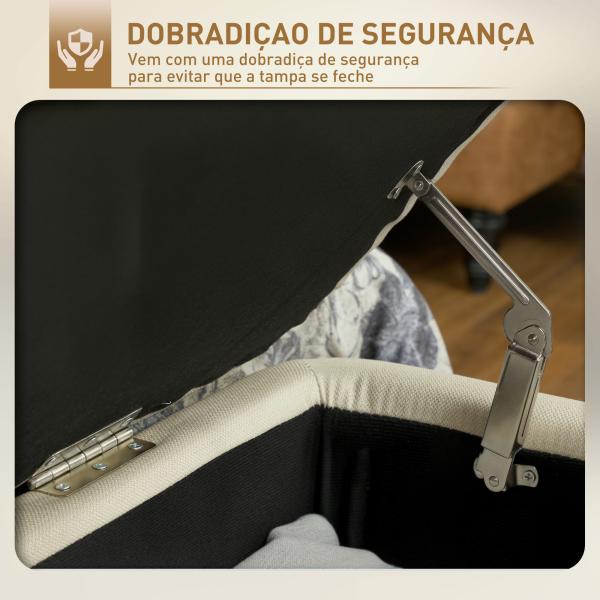 Banco de Armazenamento Estofado em Linho com Tampa Abatível e Pés de Aço Carga Máxima 150kg 101x38,5x44,5 cm Bege