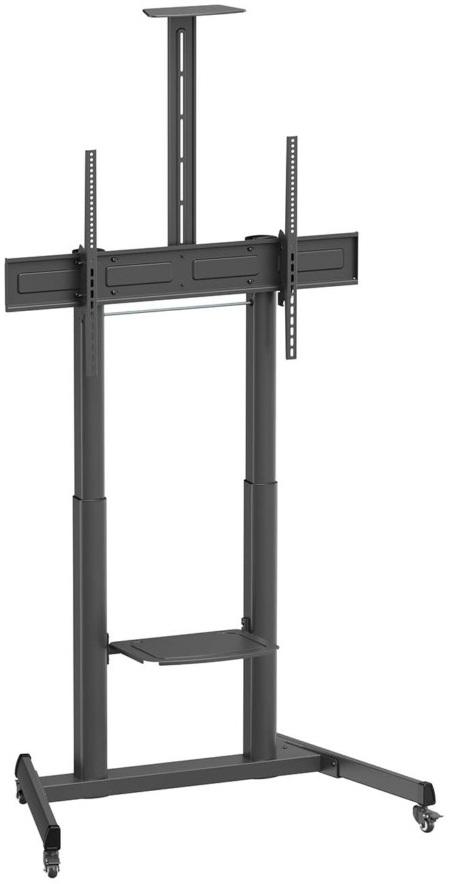 Suporte de Chão c/ Rodas/Manivela e Bandeja p/ TVs 60~100 (Preto) - AISENS