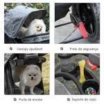 Carrinho de animais de estimação dobrável com rodas Correias de segurança e cesto de armazenamento 109,5x57,5x106,5 cm Cinza e preto