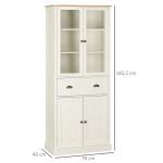 Armário de Cozinha com 2 Portas de Vidro 1 Gaveta e Prateleira Ajustável Móvel Auxiliar de Cozinha 76x40x182,5cm Creme