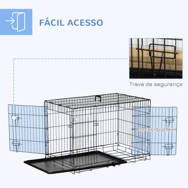Gaiola para Cães com 2 Portas Gaiola para Animais de Estimação Dobrável com Alça de Transporte Aço 92x57x62,5cm Preto