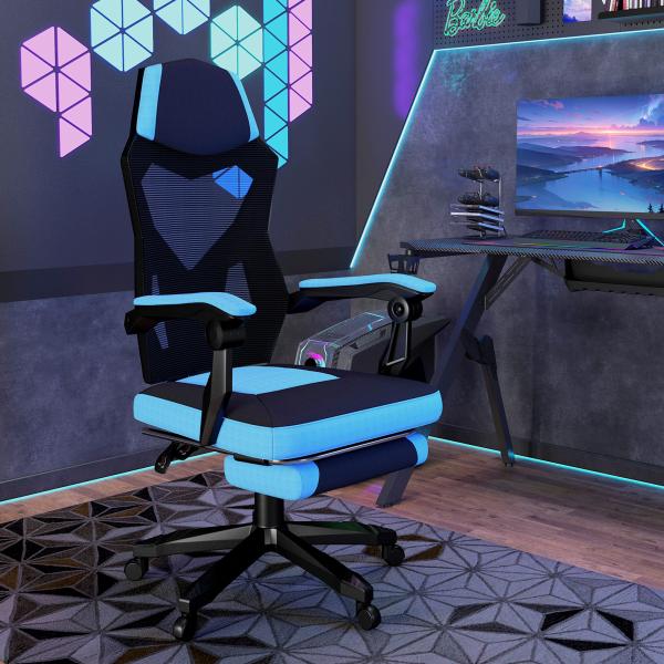 Cadeira de Escritório Ajustável em Altura Cadeira para Secretária Giratória de 360° Reclinável até 135° 58x72x108 - 118 cm Azul