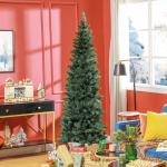 Árvore de Natal Tipo Lápis 210 cm com Base Dobrável e 687 Ramos para Escritório Verde