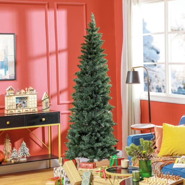 Árvore de Natal Tipo Lápis 210 cm com Base Dobrável e 687 Ramos para Escritório Verde