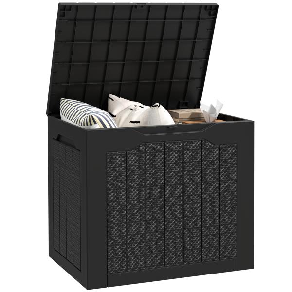 Baú de Armazenamento Exterior 93L Caixa de Armazenamento de Jardim de Plástico Impermeável com 2 Alças 56x41x50 cm Preto