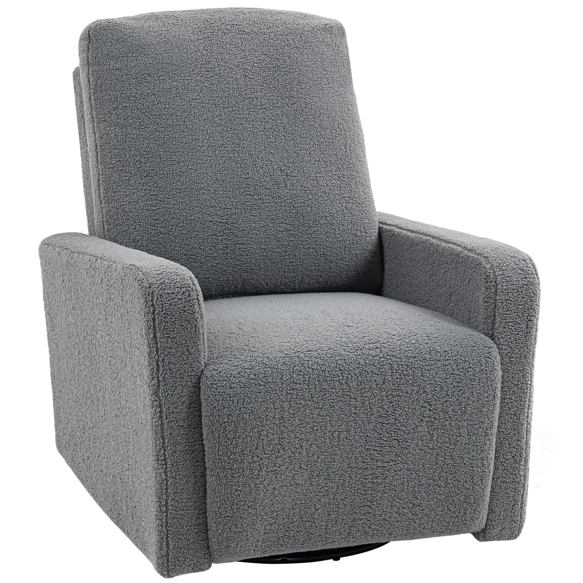 Poltrona Relax Reclinável Manual Poltrona Relax de Borreguito com Função de Baloiço 360° Reclinável até 135º 76x94x100 cm Cinza
