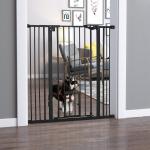 Barreira de Segurança para Cães com Porta Pequena Fechamento Automático e Sistema Duplo de Bloqueio 74 - 101x104,1 cm Preto
