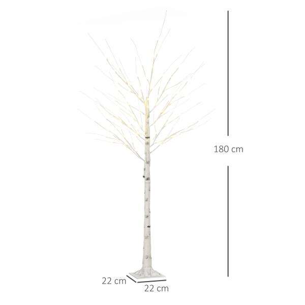 Árvore de Bétula com 96 Luzes LED IP44 Branco Quente Ramos Flexíveis e Base de Candeeiro 22x22x180 cm Branco