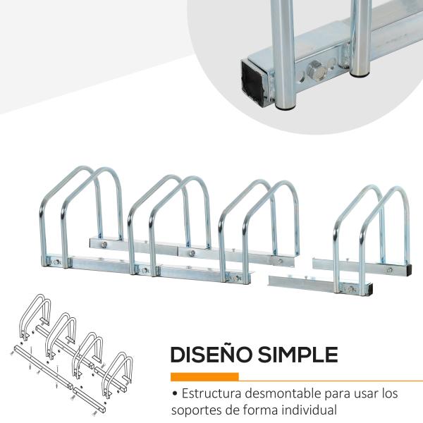 Estacionamento para 4 Bicicletas Suporte de Aço para Estacionar Bicicletas no Chão para Interior e Exterior 110x33x27 cm Prata