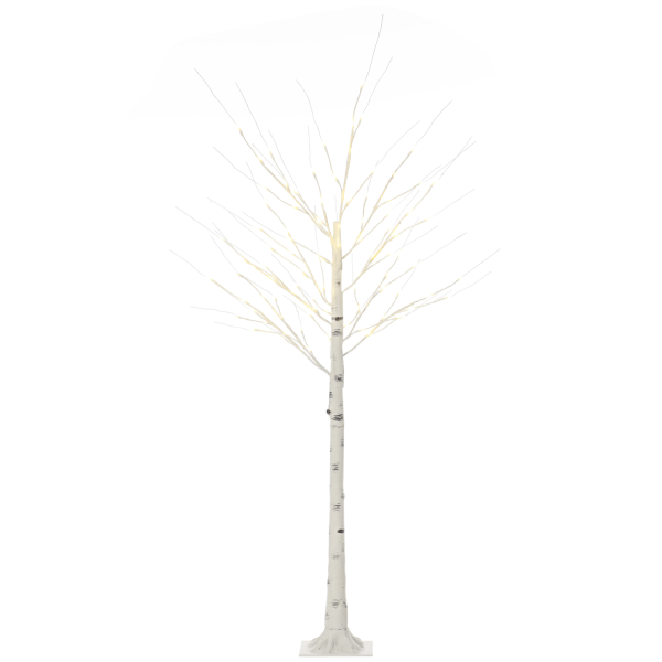 Árvore de Bétula com 96 Luzes LED IP44 Branco Quente Ramos Flexíveis e Base de Candeeiro 22x22x180 cm Branco