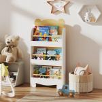 Estante Infantil de 3 Níveis Estante para Livros Infantil Desenho de Ursinho 55x15x110 cm Branco e Madeira