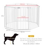 Parque para Cães de 8 Painéis 64x90 cm Dobrável de Aço com Duplo Travamento Função de Bloqueio e Formato Modular Branco