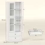 Armário de Cozinha Alto Móvel Auxiliar de Cozinha com 4 Portas de Vidro 2 Gavetas Prateleiras Ajustáveis 59x30x170 cm, Branco