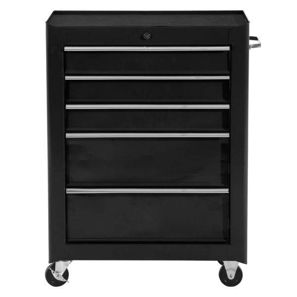 Carrinho de Ferramentas para Oficina com Rodas e 5 Gavetas Fechadura e Alça Lateral 61,5x33x85 cm Preto