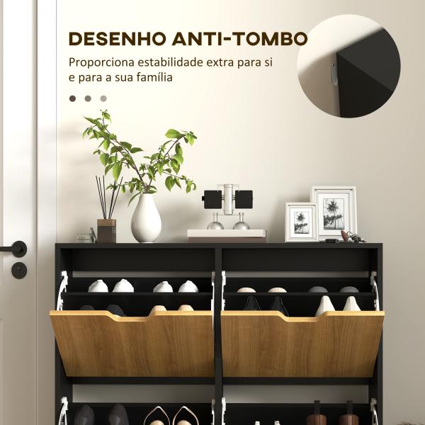 Sapateira para 16 Pares de Sapatos com 4 Gavetas e Prateleiras Ajustáveis 95x26x95 cm Madeira e Preto