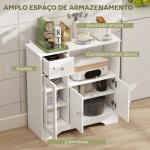 Aparador Moderno com Porta de Vidro Gaveta Prateleira Aberta e Prateleiras Ajustáveis Móvel Auxiliar 80x30x82cm Branco