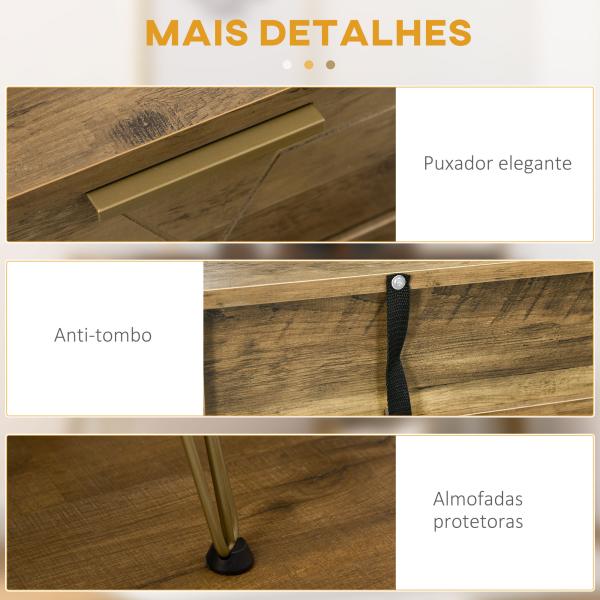 Consola Móvel de Entrada com 2 Gavetas Prateleira Aberta e Pés de Aço Estilo Moderno 120x29x79cm Madeira e Bronze