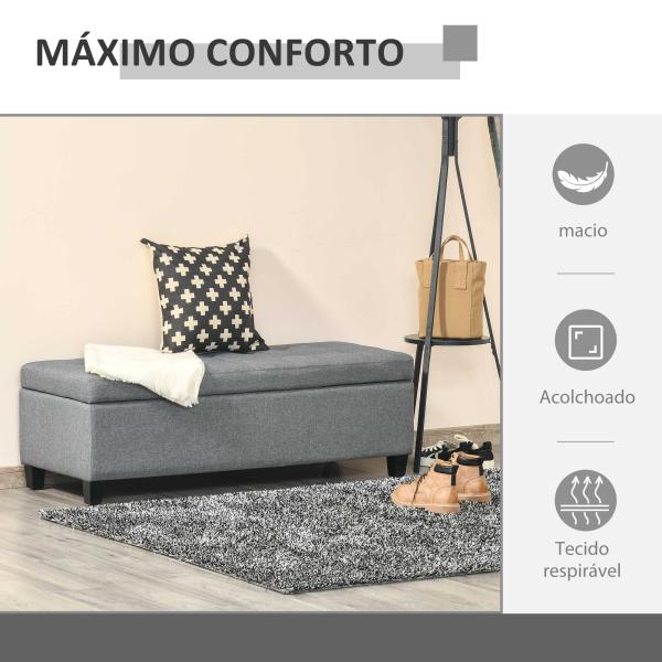 Banco de Armazenamento Acolchoado Banco Estofado em Linho Tampa com Abertura 125x49x41,5 cm Cinza