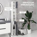 Coluna Casa de Banho Moderna com 1 Gaveta 5 Prateleiras Ajustáveis e 2 Armários 20x20x180 cm Cinza