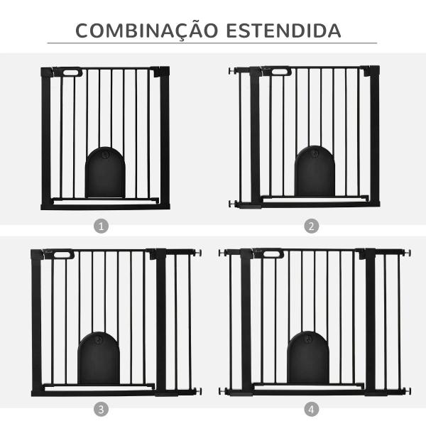 Barreira de Segurança de Cães Animais de Estimação para Escadas e Portas 75 - 103cm com 2 Extensões Fechamento Automático e Sistema de Duplo Bloqueio Aço Preto