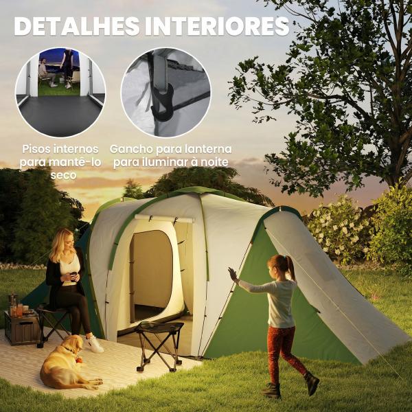 Tenda de Campismo Familiar para 4 - 6 Pessoas com 2 Dormitórios Impermeável 3000 mm com Bolsa 555x225x190 cm Cinza e Verde