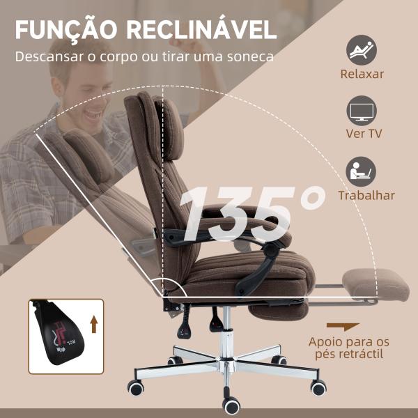 Cadeira de Escritório com 6 Pontos de Massagem por Vibração Reclinável com Altura Ajustável 65x61x101 - 113 cm Castanho Escuro