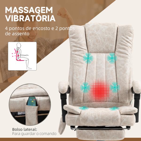 Cadeira de Massagem com 6 Pontos de Massagem Ajustáveis ​​com Função de Aquecimento Apoio para os Pés Retrátil Creme