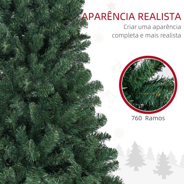 Árvore de Natal Artificial 180 cm com 760 Ramos de Arame de Memória e Base Recolhível Árvore de Natal Verde