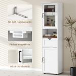 Coluna Casa de Banho com Porta de Vidro Prateleiras Ajustáveis Gaveta e Prateleira Aberta 40x30x165 cm Branco